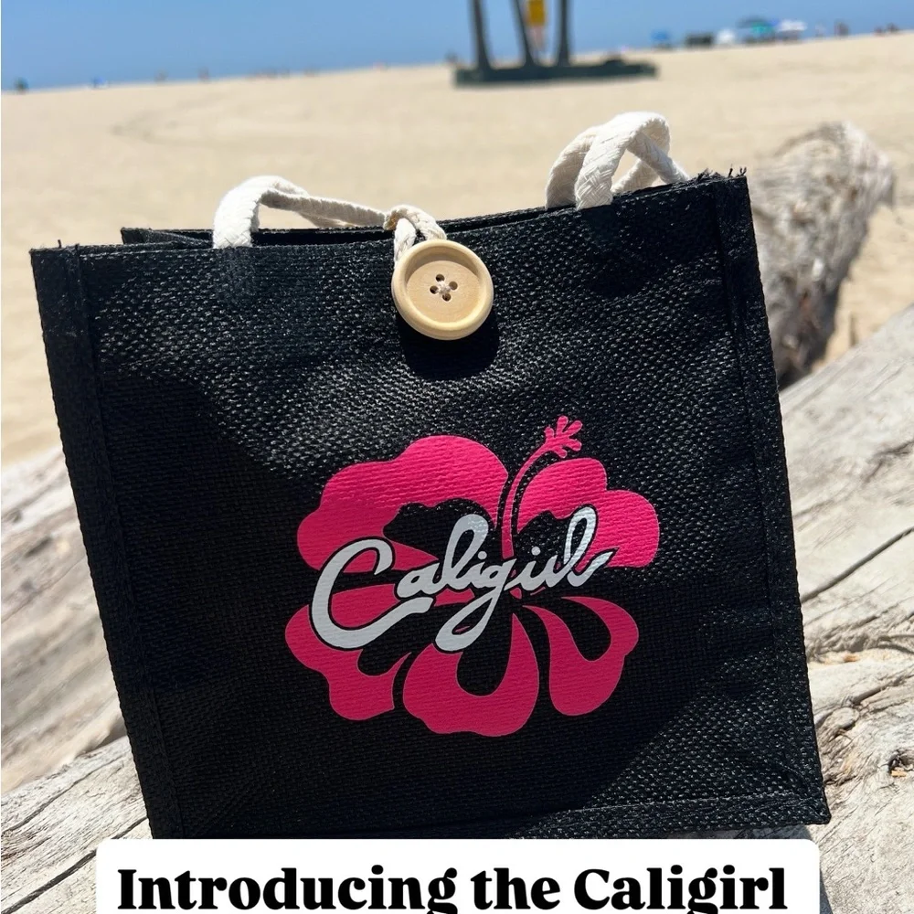 CaliGirl Black Hibiscus Mini Tote Bag Pink Floral Beach Vacation NWT